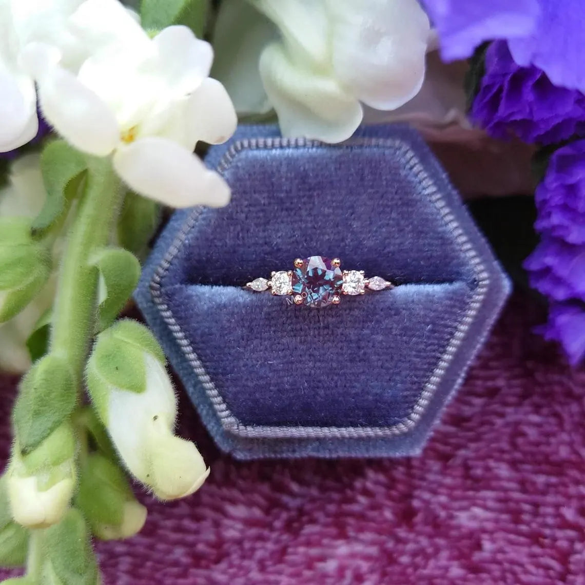 Vintage Round Cut Alexandrite Engagement Ring