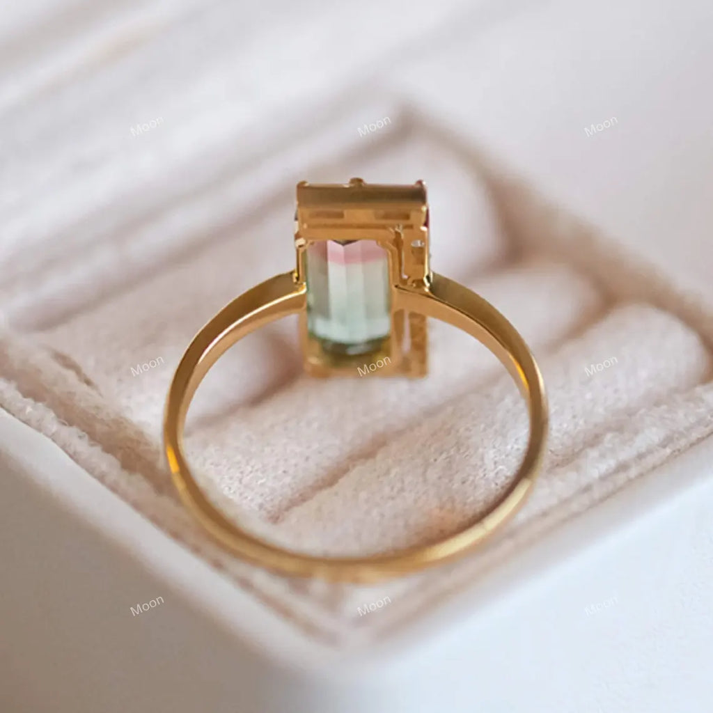 Baguette Cut Watermelon Tourmaline Ring Back Side