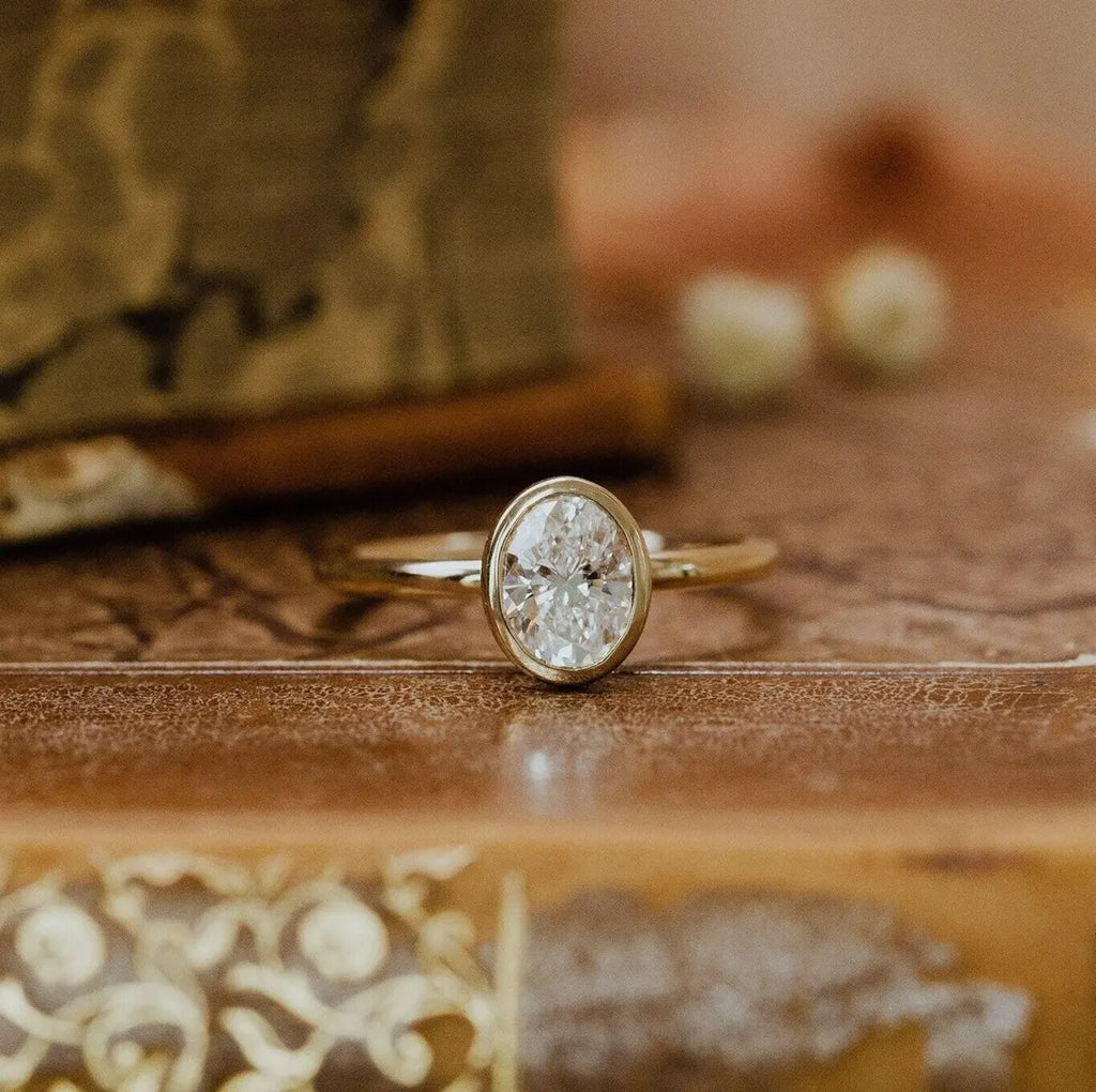2CT Oval Cut Moissanite Engagement Ring, Bezel Set Moissanite Solitaire Ring