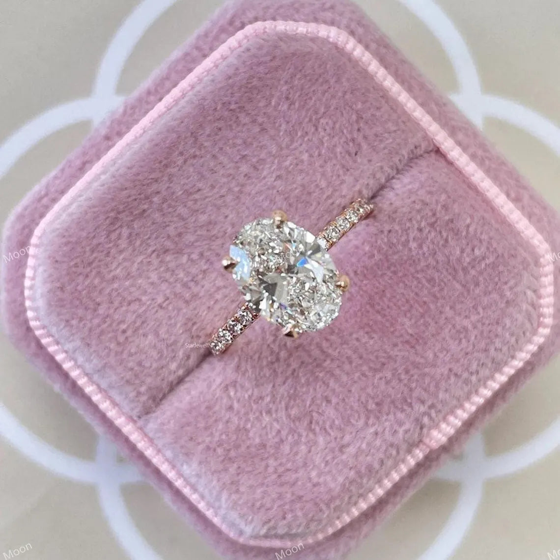 2 Ct Oval Moissanite Engagement Ring Hidden halo Bridal Ring