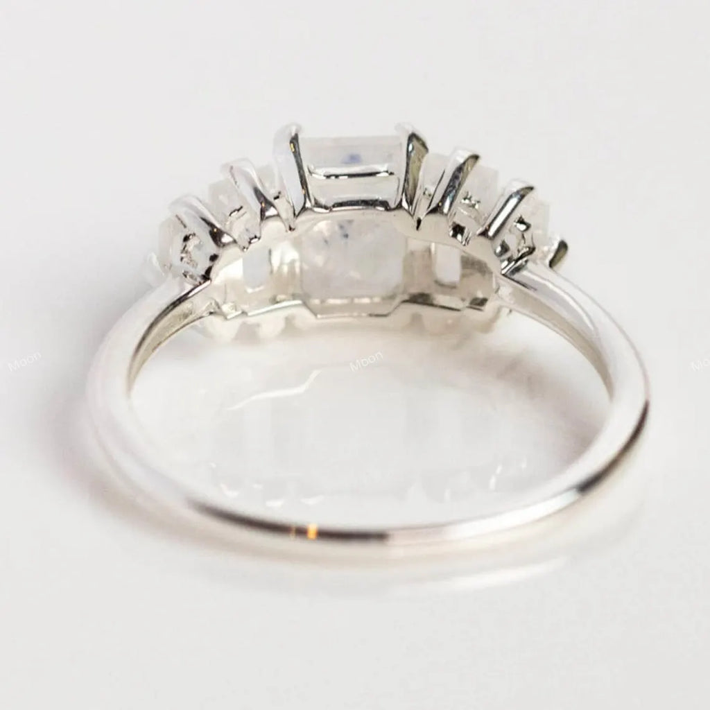 Blue Fire Rainbow Moonstone Engagement Promise Ring