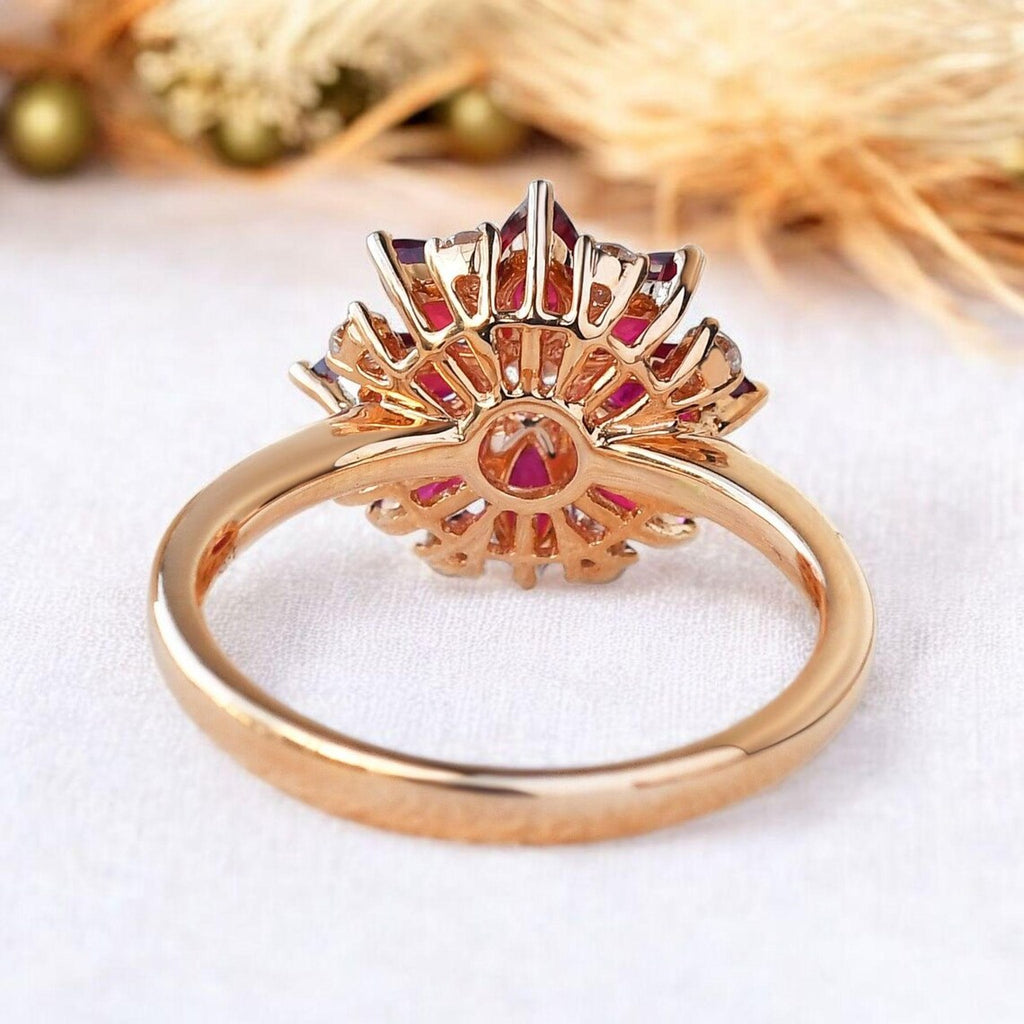Handmade Red Ruby Lotus Flower Engagement Rings