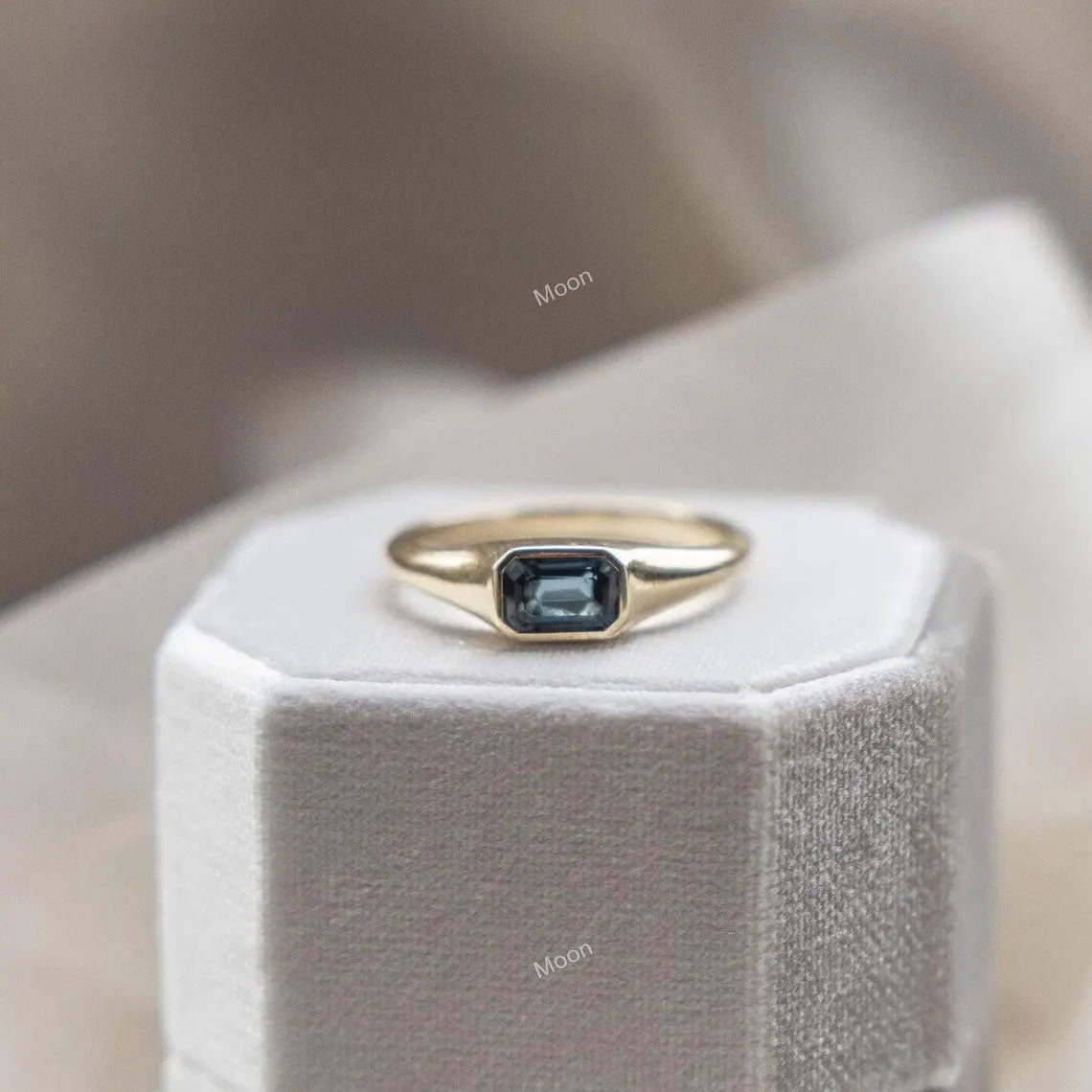 Dainty Baguette Cut London Blue Topaz Ring