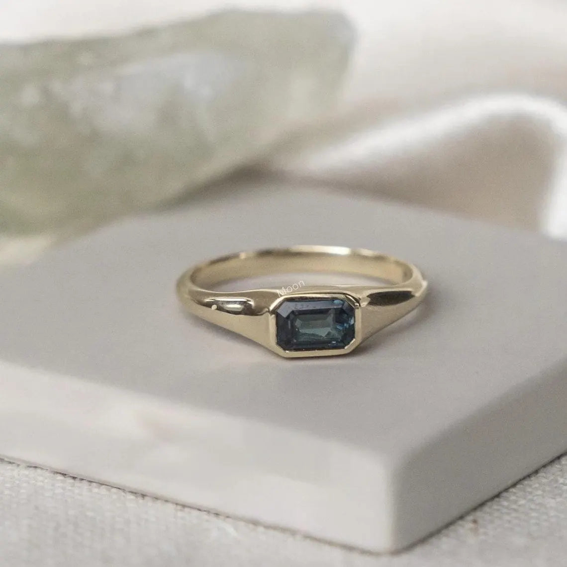 Dainty Baguette Cut London Blue Topaz Ring