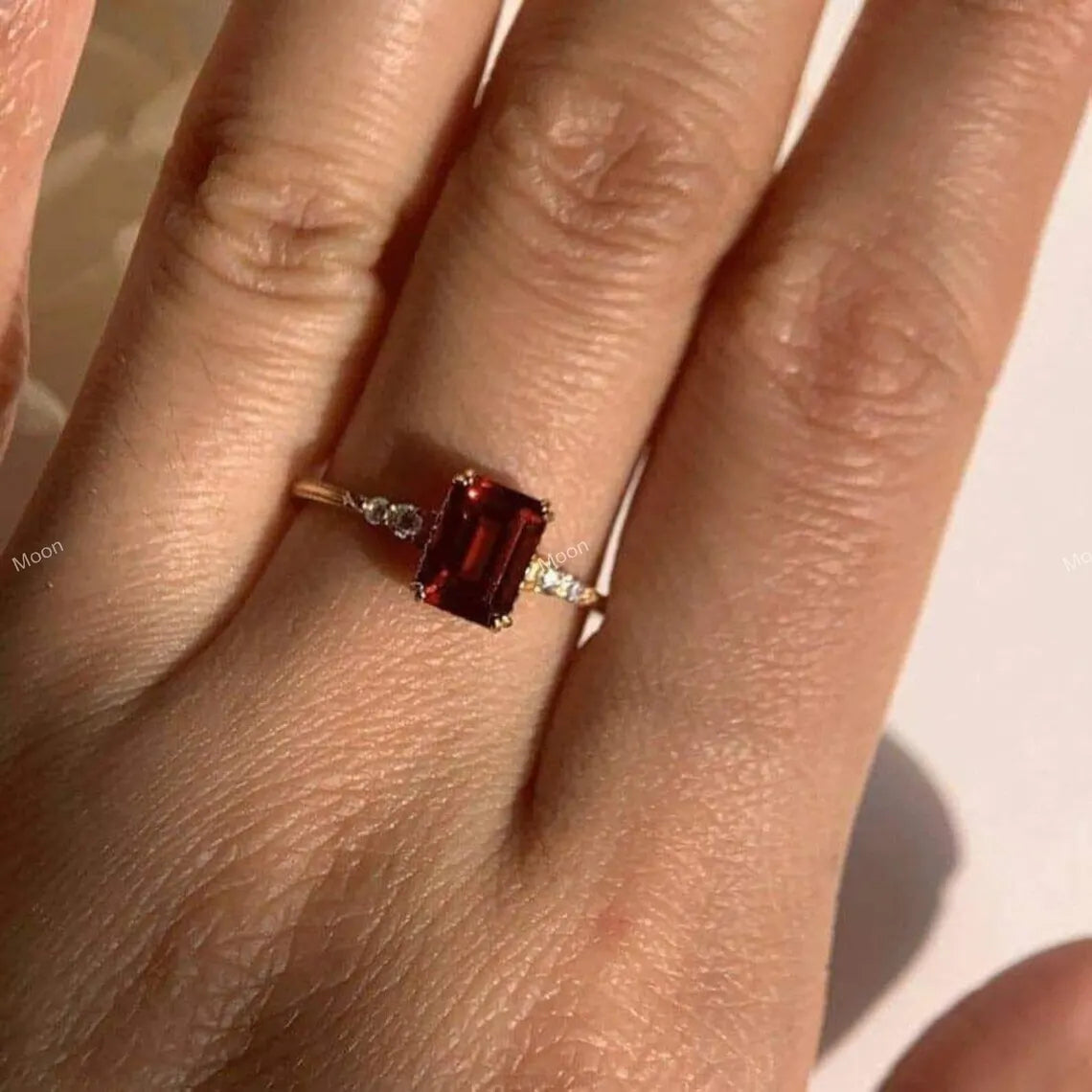 Red Garnet Ring Solid Ring Vintage Ring