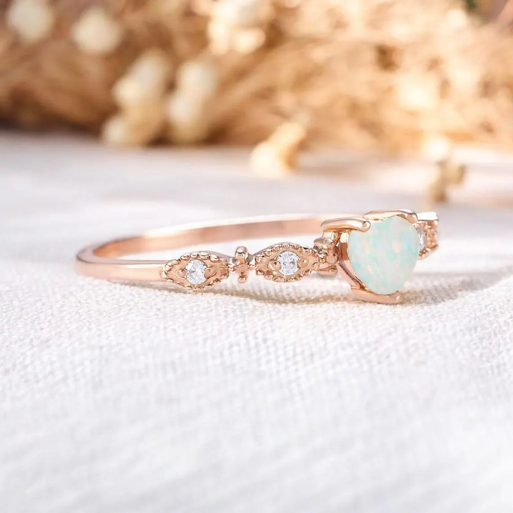 Opal Ring Heart Ring Dainty Opal Ring Minimalist Ring Right Side