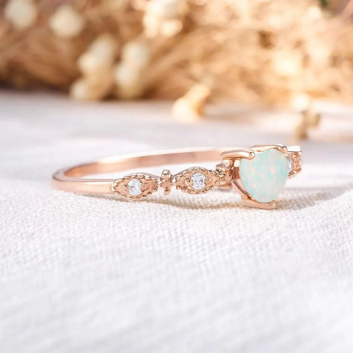 Opal Ring Heart Ring Dainty Opal Ring Minimalist Ring Right Side