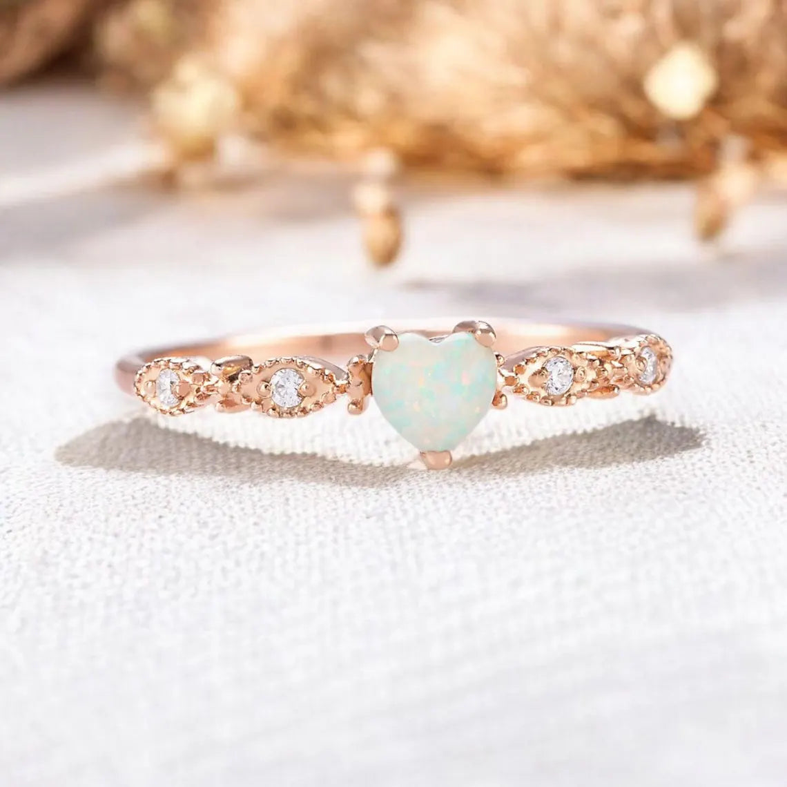 Opal Ring Heart Ring Dainty Opal Ring Minimalist Ring Main