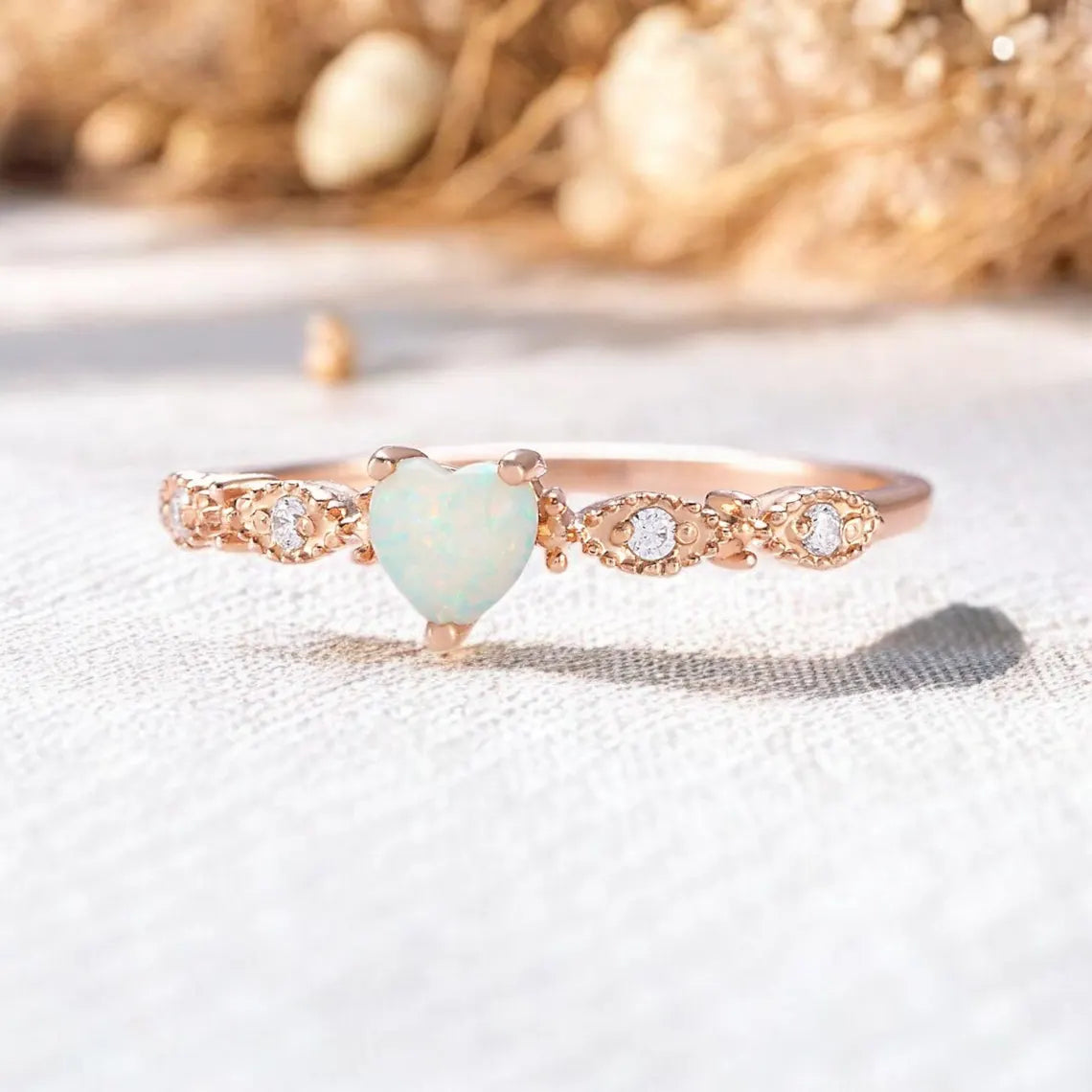 Opal Ring Heart Ring Dainty Opal Ring Minimalist Ring Left SIde