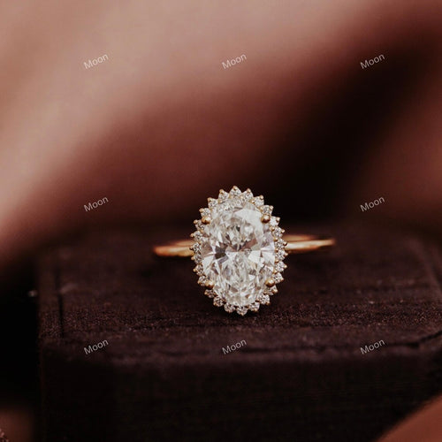 2.5ct Oval Halo Moissanite Engagement Ring