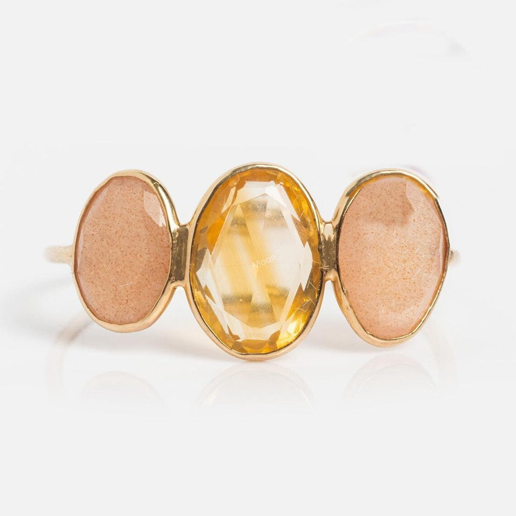 Solid Gold Light Citrine and Sunstone Engagement Ring