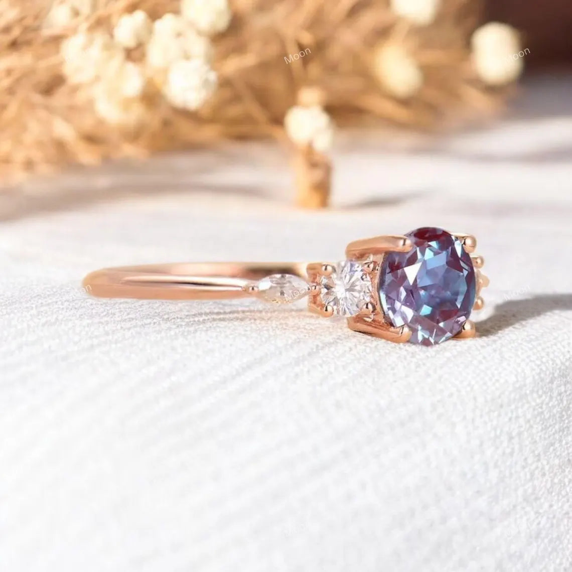 Vintage Round Cut Alexandrite Engagement Ring