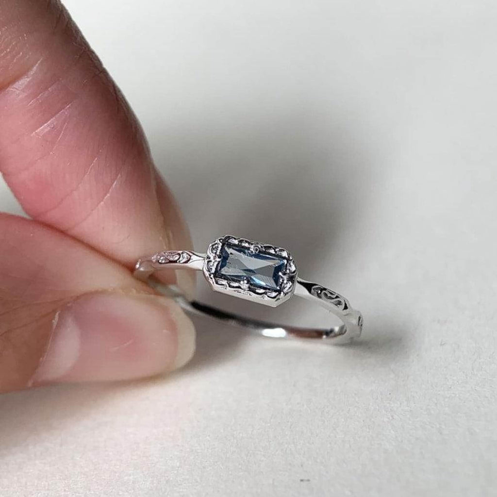 Baguette Aquamarine Ring Over Head