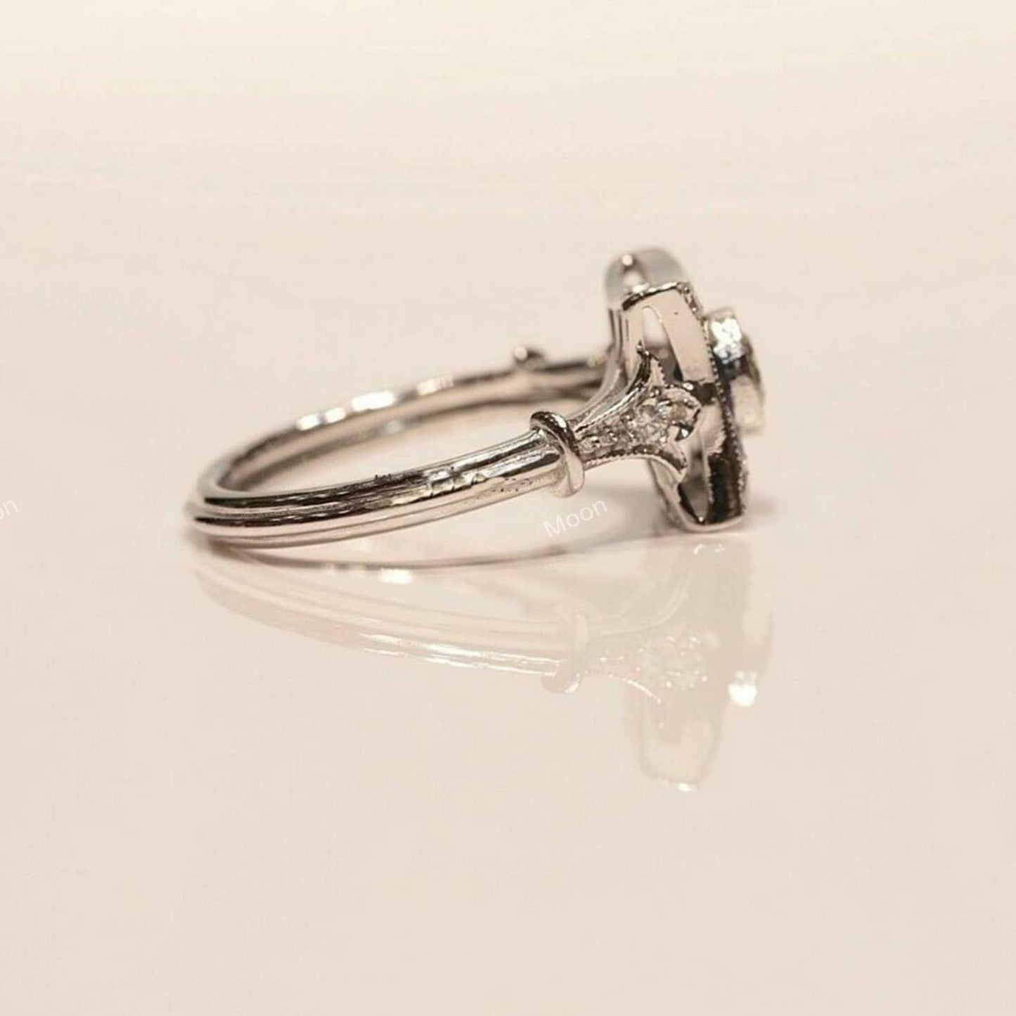 Old European Diamond Vintage Inspire Ring Side Angle