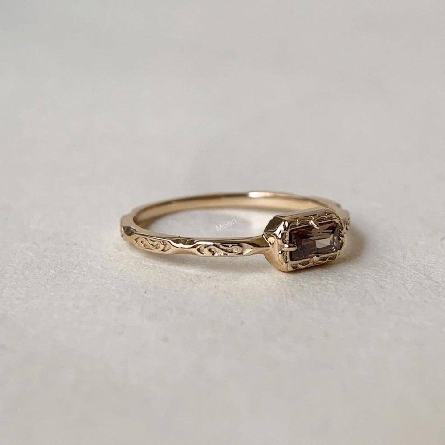 Natural Smoky Quartz Baguette Cut Wedding Band Right Angle