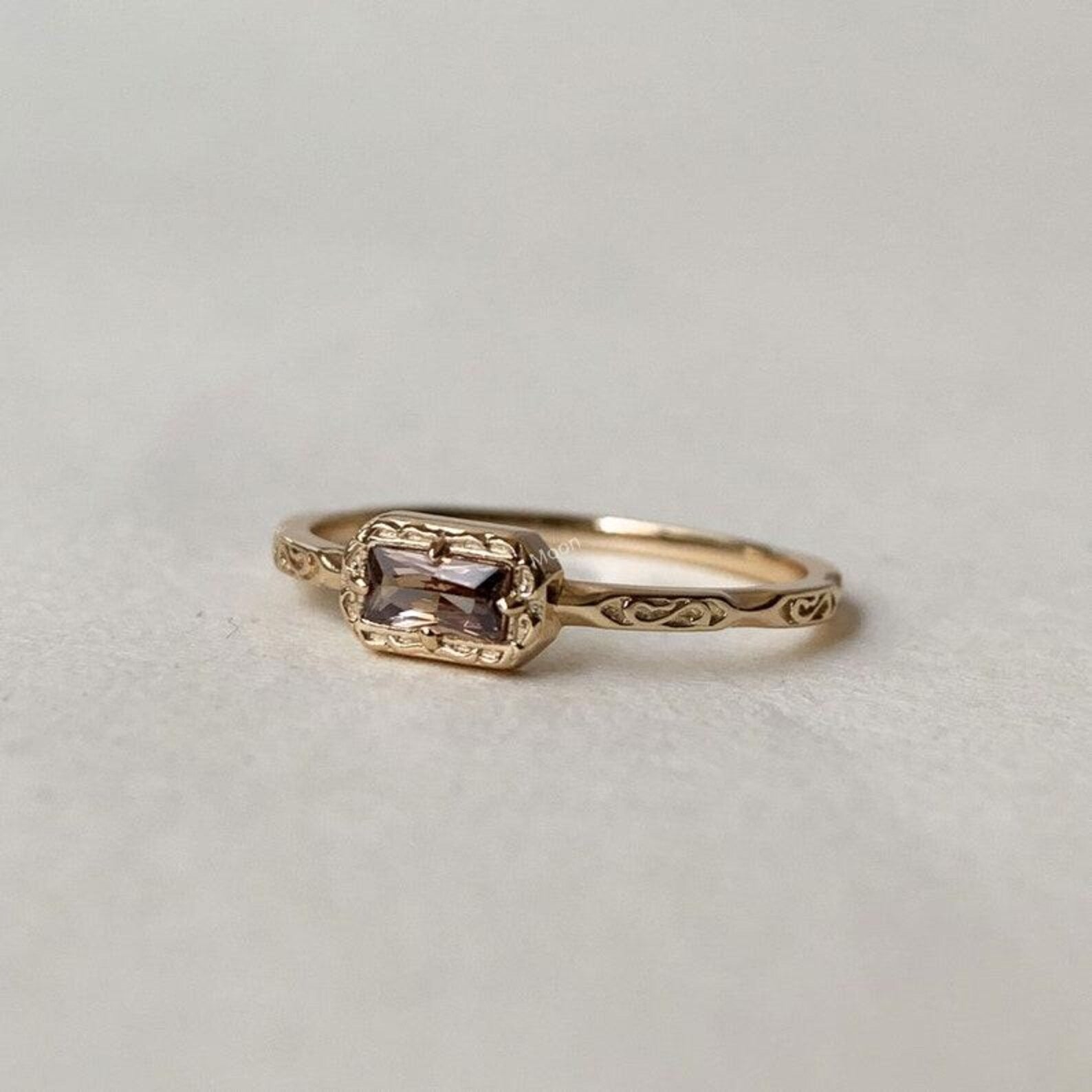 Natural Smoky Quartz Baguette Cut Wedding Band Right Angle