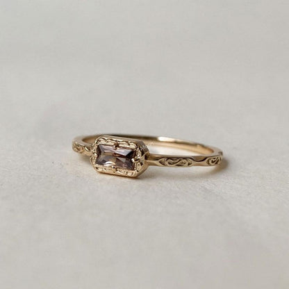 Natural Smoky Quartz Baguette Cut Wedding Band Right Angle