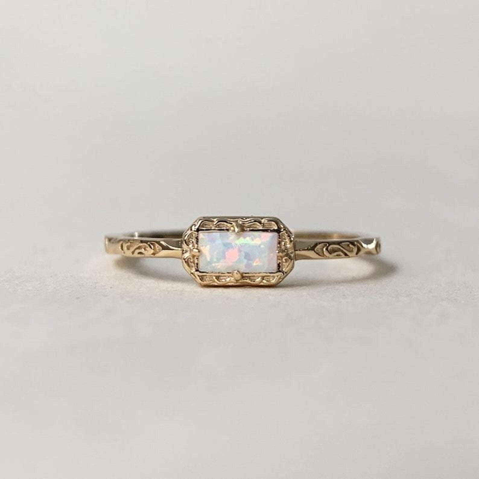Dainty Opal Baguette Ring Main