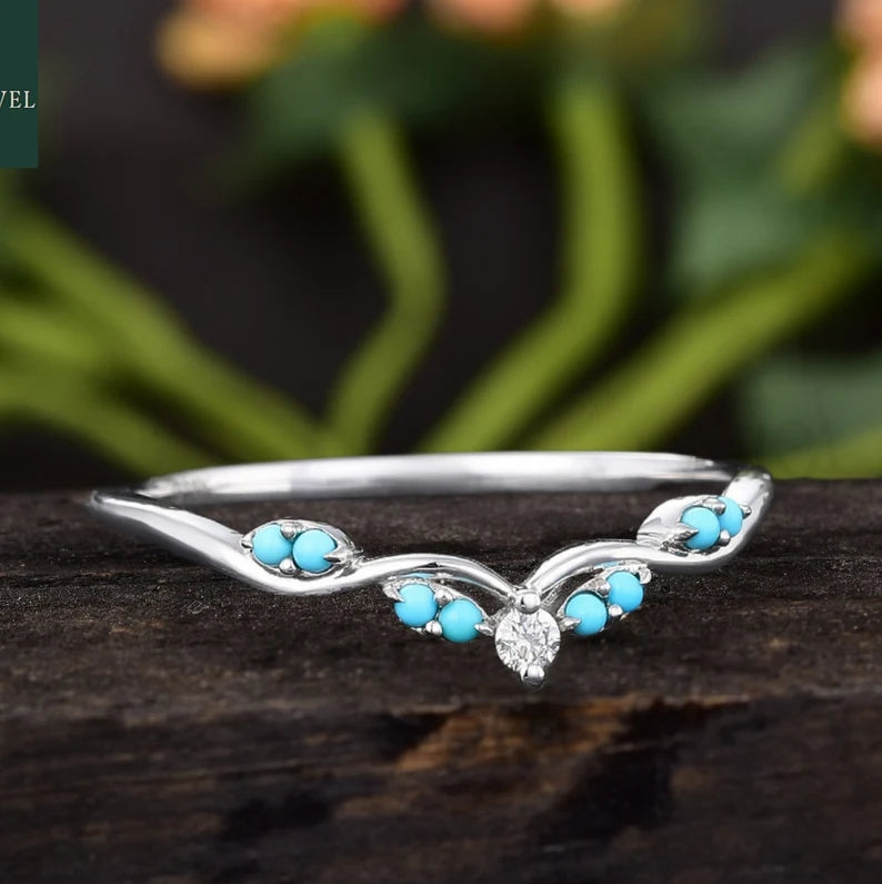 Turquoise curved wedding band 925 Sterling Silver Right Side