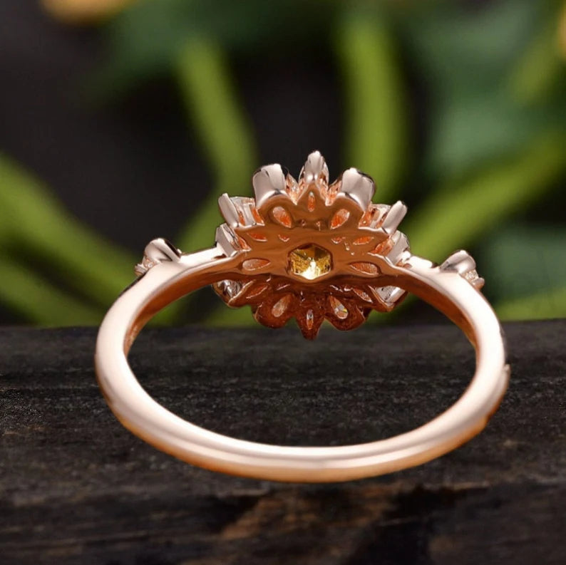 Victoria Natural Citrine Ring Floral Style Rose Gold Back Side