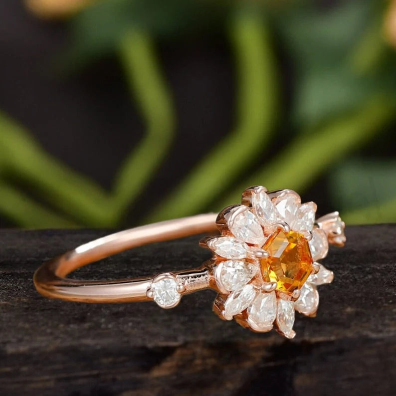 Victoria Natural Citrine Ring Floral Style Rose Gold Right SIde