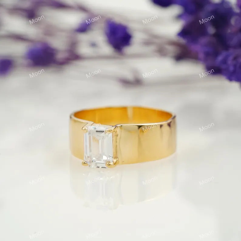Emerald Cut Moissanite Ring Left Side