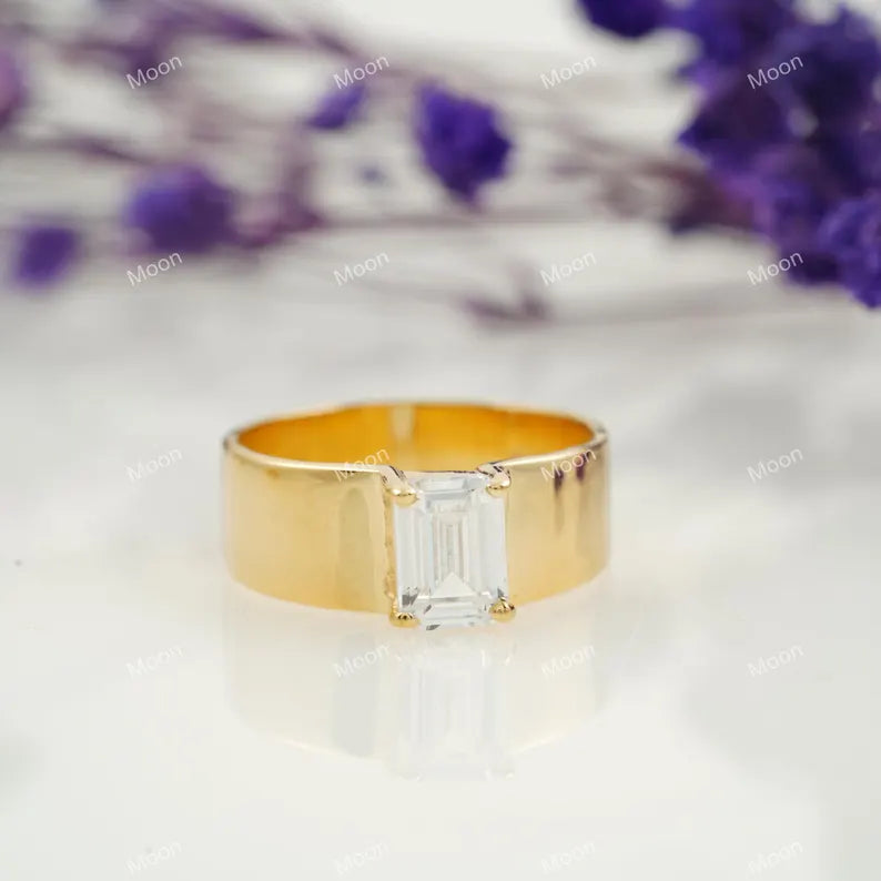 Emerald Cut Moissanite Ring Right SIde