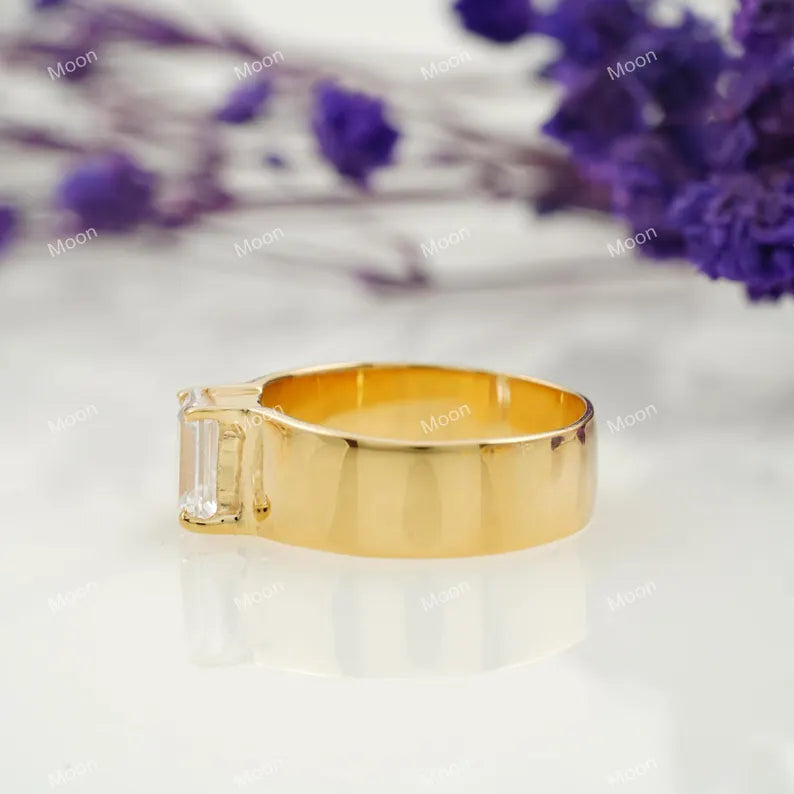 Emerald Cut Moissanite Ring SIde Angle
