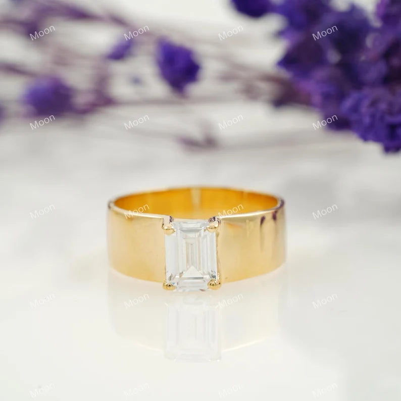 Emerald Cut Moissanite Ring Front