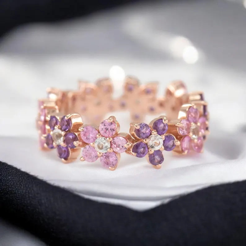 Unique Flower Band, Pink Sapphire