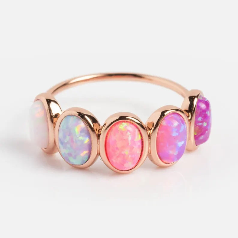 Pink Opal Ring, Vintage Opal Band Main