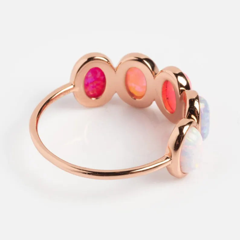 Pink Opal Ring, Vintage Opal Band Back