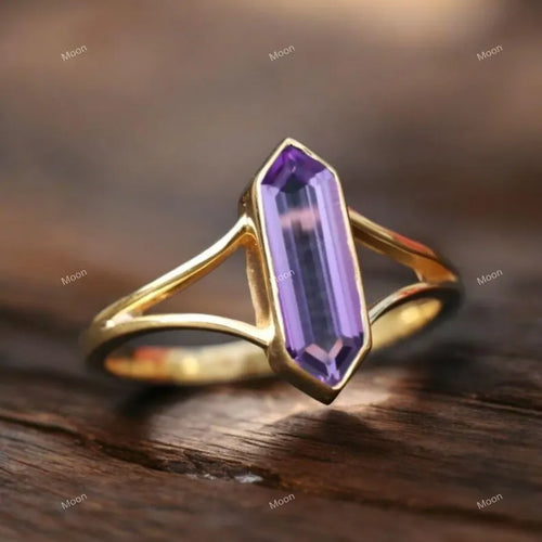 Amethyst Ring, Hexagon Cut Gemstone Ring main