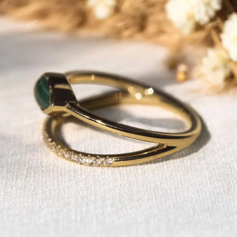 Natural Green Malachite Ring Side Angle