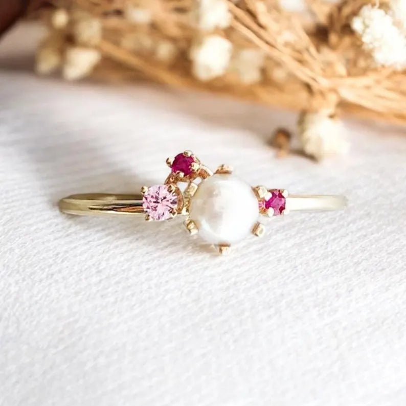 Vintage Akoya Pearl Engagement Ring