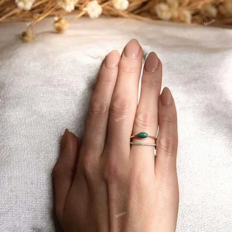Natural Green Malachite Ring with model hand