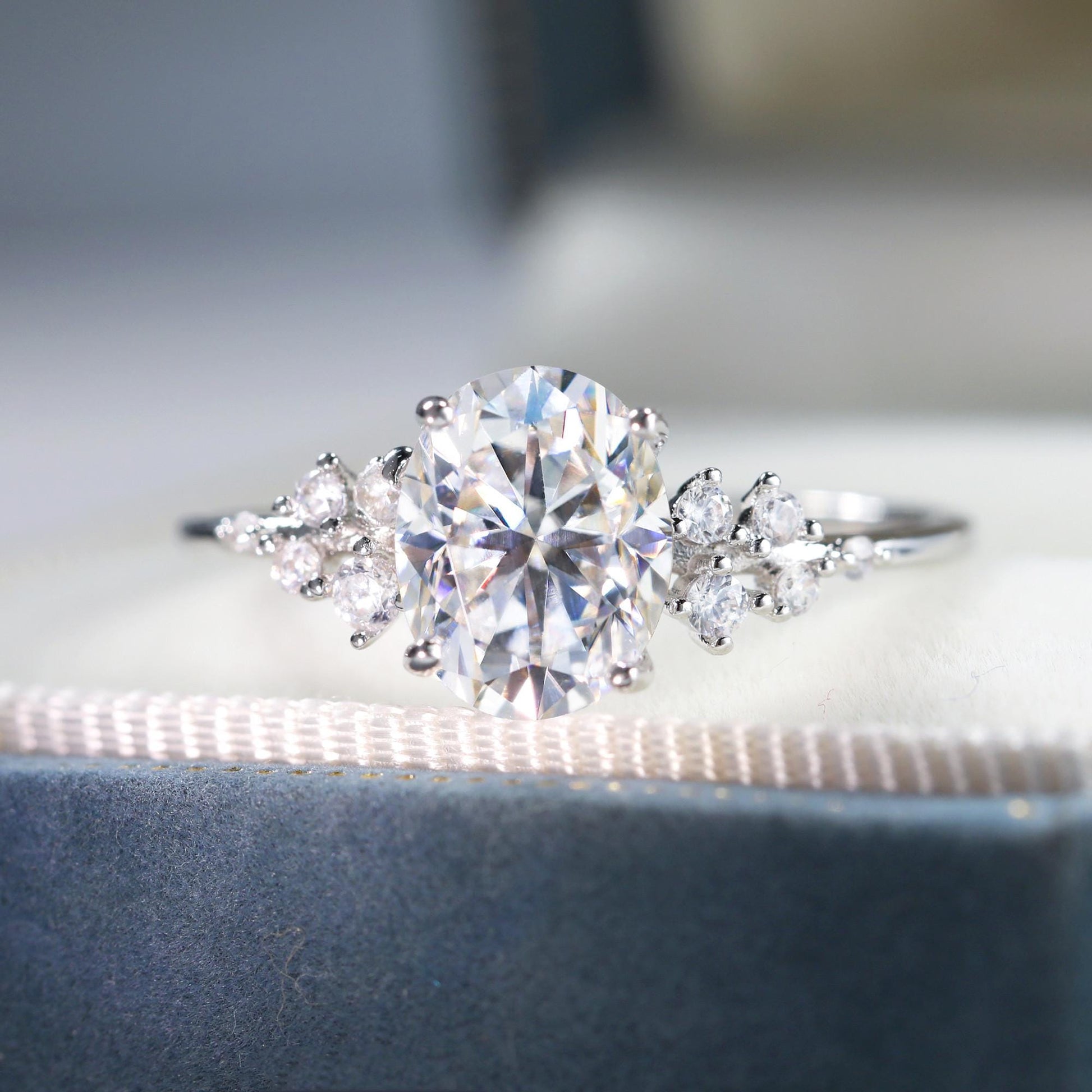 Oval Cut Moissanite Gold Sunburst Art Deco Engagement Ring Main