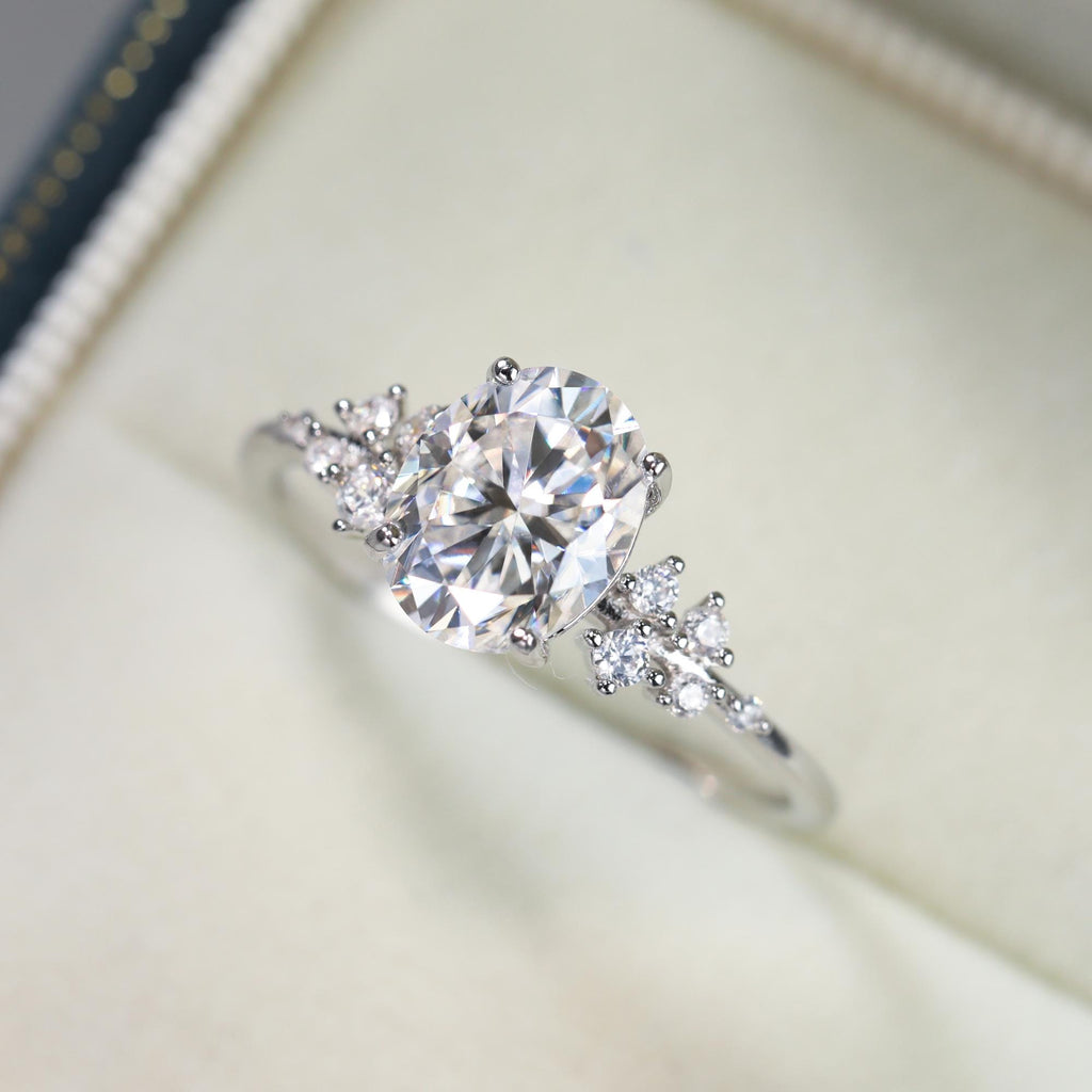 Oval Cut Moissanite Gold Sunburst Art Deco Engagement Ring Top View