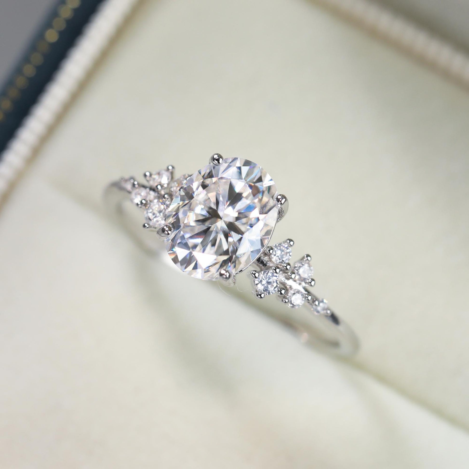 Oval Cut Moissanite Gold Sunburst Art Deco Engagement Ring Top View