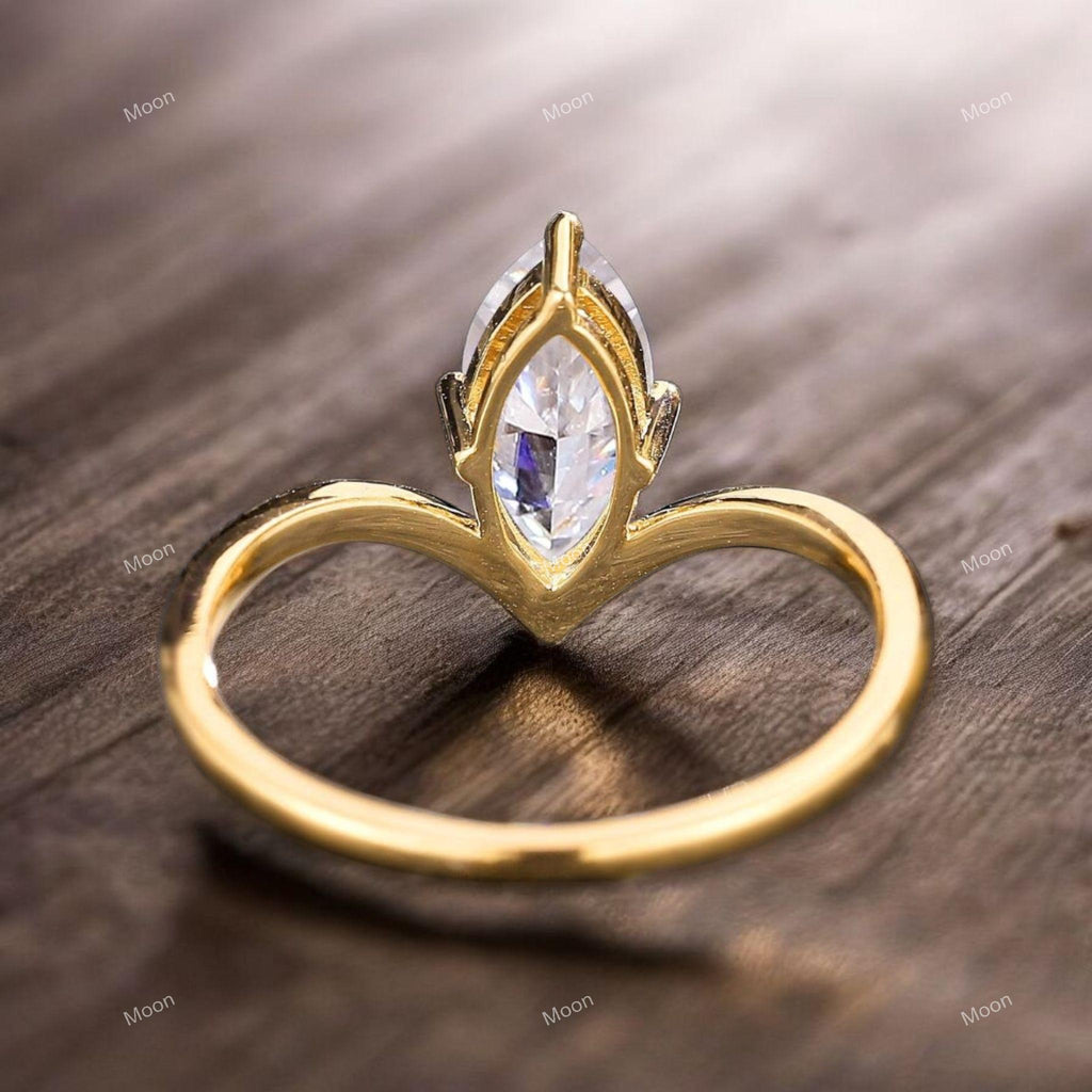 Marquise Cut Moissanite Engagement Ring Back