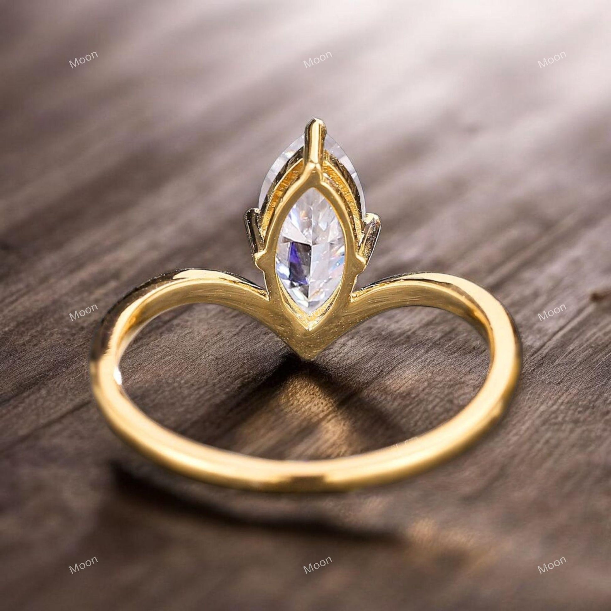 Marquise Cut Moissanite Engagement Ring Back