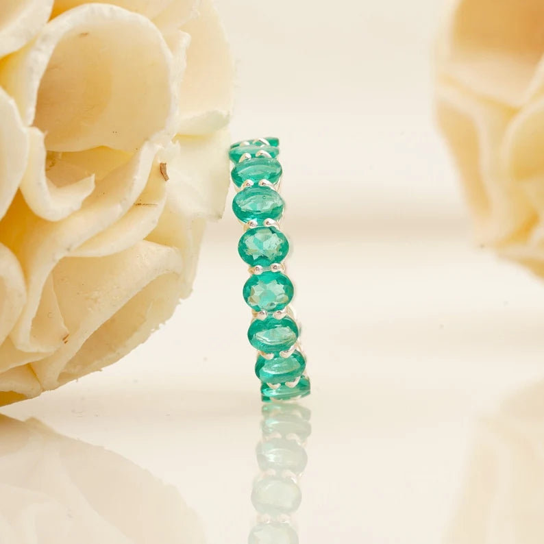 Oval Green Emerald Wedding Band