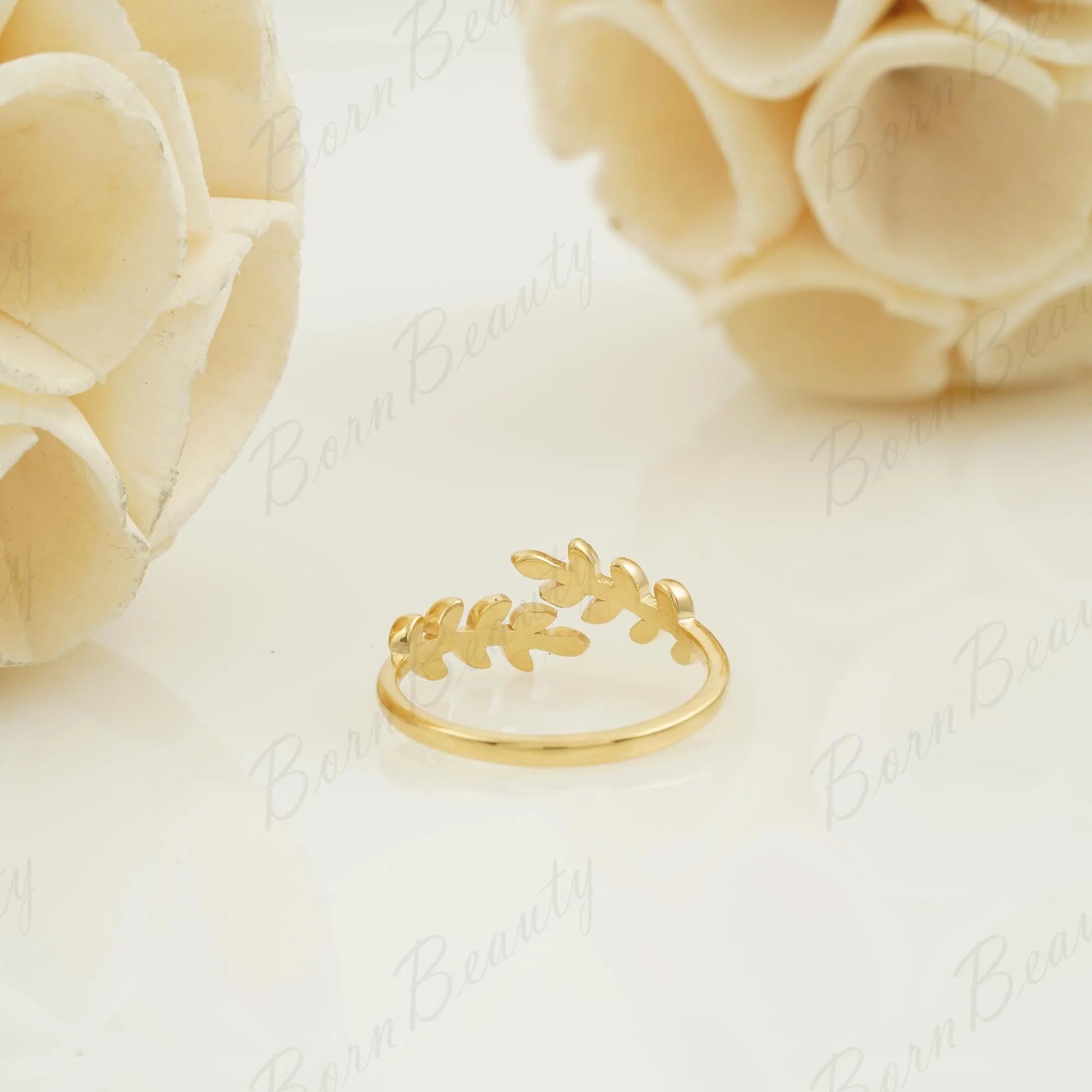 14K Solid Gold Olive Leaf Ring Back