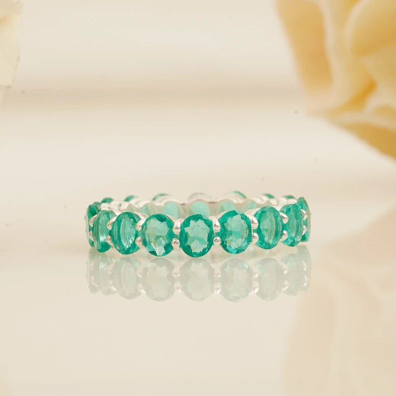 Oval Green Emerald Wedding Band
