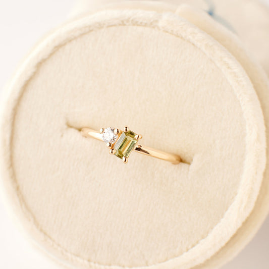 Baguette Birthstone Ring - Peridot in 14k Rose Gold With Box