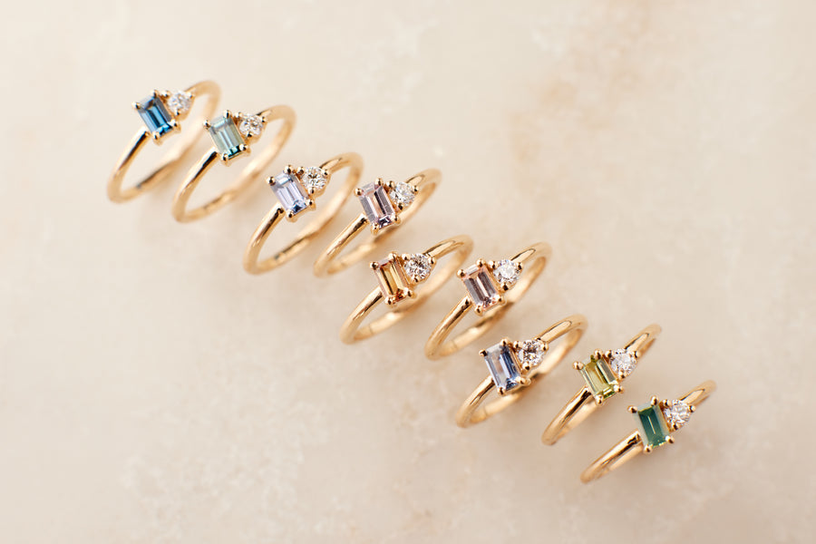 Baguette Birthstone Ring - Peridot in 14k Rose Gold with Multiple