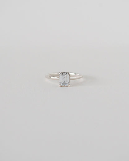 Emerald Cut Moissanite Solitaire Ring 14k Rose Sliver Front View