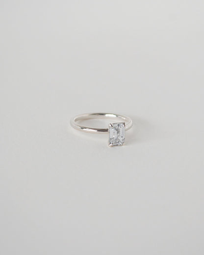 Emerald Cut Moissanite Solitaire Ring 14k Rose Sliver Side View
